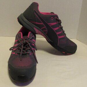 Puma Woman Size 9.5 Gray Pink Lace Up Oil Resistant Steel Toe Safety Work Shoes